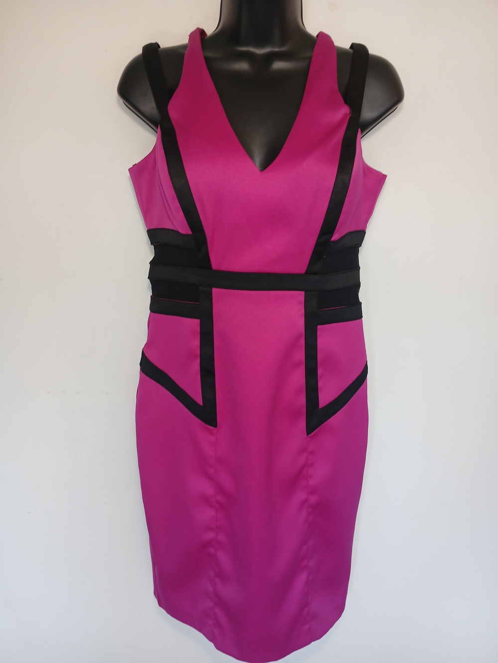 XOXO Magenta Midi Dress with Black Trim